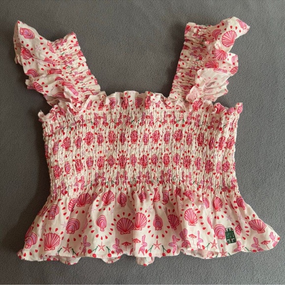 Hill House Ellie Crop Top in Mermaid 2XL Pink Retro Shells Novelty Print Whimsy - Picture 2 of 8